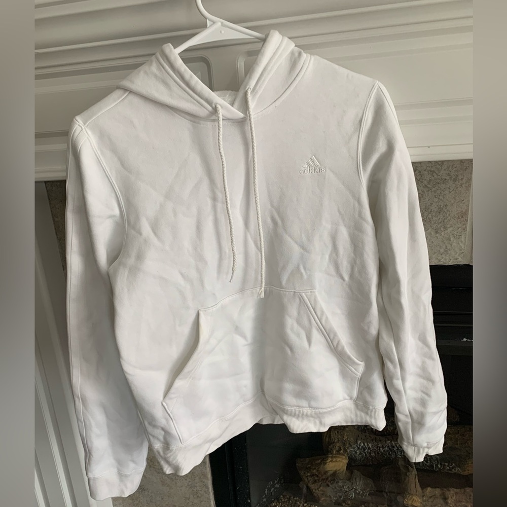 Adidas white hooded sweatshirt, size small.